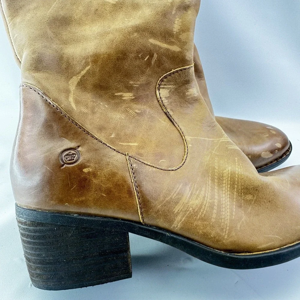 Born Brown Leather Tall Riding Boots Knee High Zip Womens Size 10 M W Tag